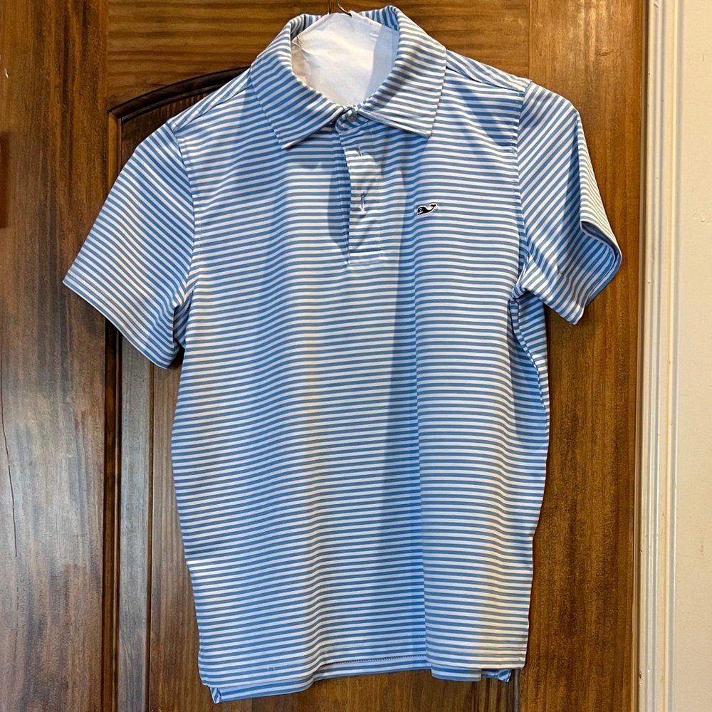 Vineyard Vines Light Blue and White Striped Polo